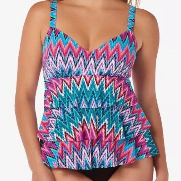 Swim Solutions Island Sunset Tiered 1 Pc Swimsuit - Picture 1 of 2